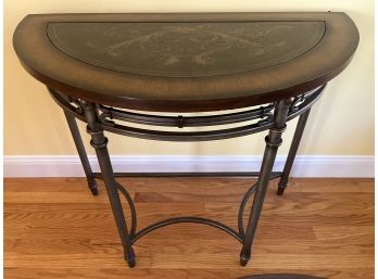 Klaussner Wrought Iron Metal Embossed Top Demilune Table