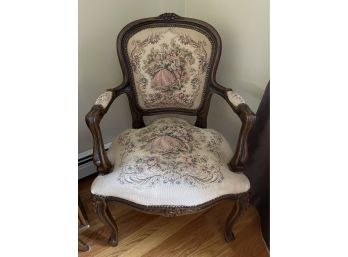 Vintage Victorian Pattern Custom Upholstered Louis XVI Style Wooden Arm Chair
