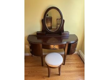 Outlook International Wooden Vanity With Attached Mirror And Upholstered Stool