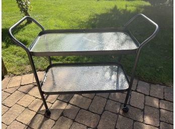 Aluminum Glass-top Bar Cart With Shelf On Wheels