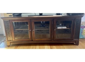 Klaussner Wooden Metal Embossed TV Console With Cabinets And Shelf
