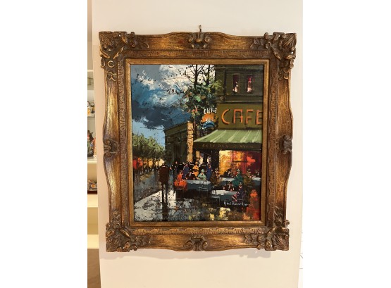 Original Henri Renard - Paris Cafe - Oil On Canvas Framed