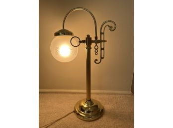 Gold Tone Metal Curved Table Lamp With Frosted Glass Shade