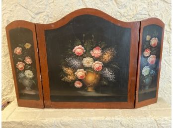 Vintage Hand Painted Floral Pattern Wooden Decorative Fireplace Screen