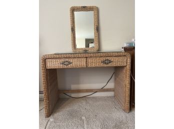Resin Wicker Diamond Pattern Vanity With Glass-top And Mirror Included