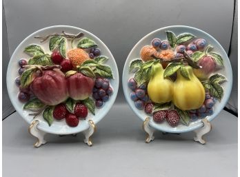 Norcrest Ceramic Hand Painted Fruit Pattern Wall Hanging Plate Decor - 2 Total