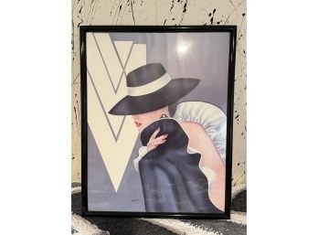 1980s Art Deco - Lady In Black - Ferraro Lithograph Framed