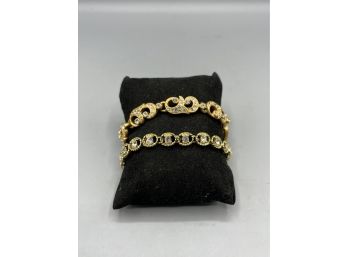 Gold-Tone Cubic Zirconia Costume Jewelry Bracelets - 2 Total