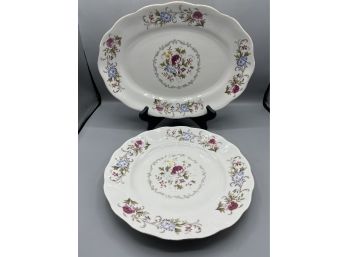 Jarolina Porcelain Floral Pattern Serving Platter With Serving Plate Set - Made In Poland