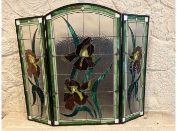 Stained Glass Floral Pattern Decorative Fireplace Screen