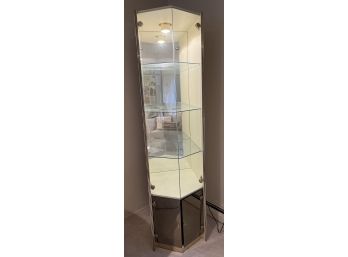 Lighted Curio Display With Mirrored 2 Door Storage  Formica 5-shelf