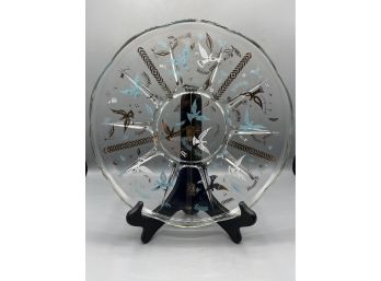 Georges Briard Mid-century Paradise Bird Pattern Glass Serving Dish