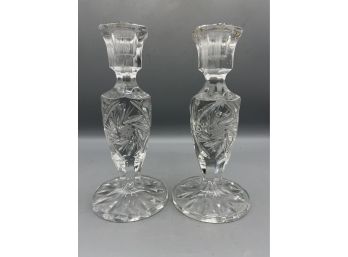 Cut Crystal Candlestick Holders- 2 Total