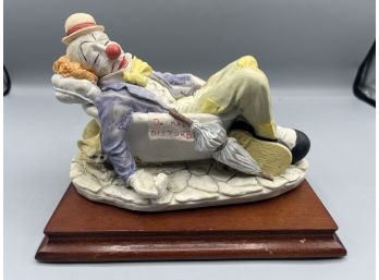 Hand Painted Resin Clown Figurine On Wood Base