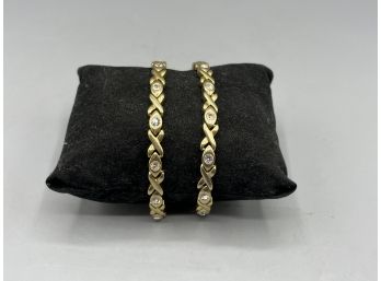 Gold-tone Cubic Zirconia Costume Jewelry Bracelets - 2 Total