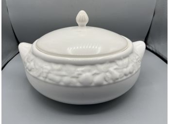 Vintage Large Ceramic Fruit Pattern Bowl With Lid And Handles