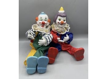 Vintage Porcelain Hand Painted Clown Dolls - 2 Total