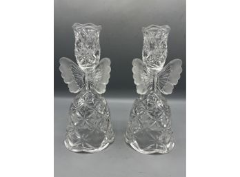 Decorative Cut Glass Candlestick Holders - 2 Total