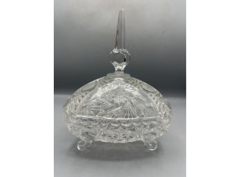 Cut Glass Footed Candy Bowl With Lid