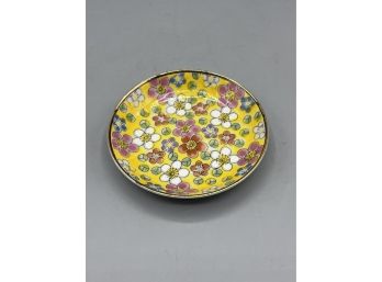 Hand Painted Enamel Floral Pattern Trinket Dish - Made In Japan