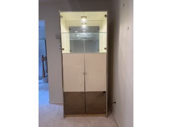 Lighted Curio Display With 2 Door Top & 2 Door Mirrored Bottom Storage  Formica 5-Shelf