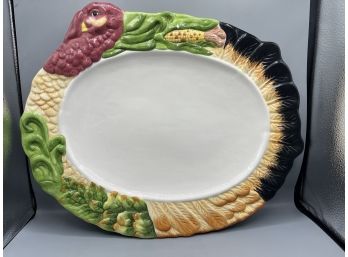 Large Hand Painted Ceramic Turkey Pattern Serving Platter