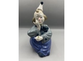 Porcelain De Cuernavaca Hand Painted Sitting Clown Figurine - Made In Mexico