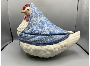 Vintage Chicken Soup Tureen Ceramic Hand Painted Hen Pattern With Ladle