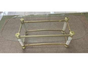 Gold-tone Metal / Plastic / Wooden Frame Glass-top Coffee Table