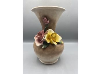 Vintage Capodimonte Ceramic Floral Pattern Vase - Made In Italy