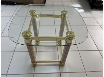 Gold-Tone Plastic / Wooden Frame Glass-Top End Tables - 2 Total