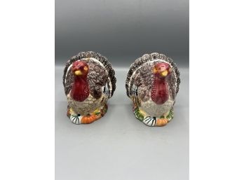 Porcelain Hand Painted Turkey Salt And Pepper Shakers - 2 Total