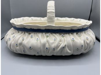 Vintage Porcelain Hand Painted Floral Pattern Basket With Handle