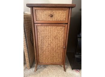 Compact Rattan Wicker End Table With Cabinet And Drawer Storage