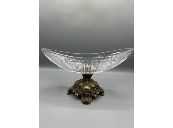 Cut Glass Footed Bowl With Metal Base