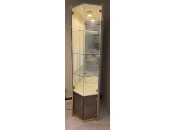Lighted Curio Display Formica 5-Shelf Glass With 2 Door Mirrored Bottom Cabinet