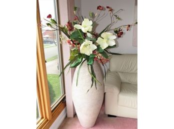 Tall Floor Vase With Artificial Floral Arrangement