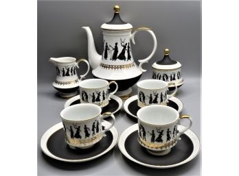 Royal Crown 'mardi Gras' Teapot, Cups, Saucers, Creamer & Sugar Bowl  - 11 Pieces