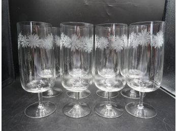 Sunflower Etched Footed Glasses - Set Of 8