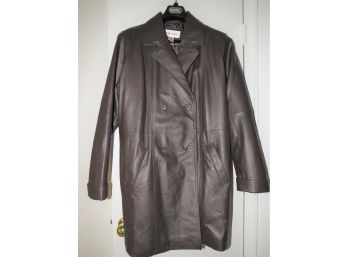 Veranesi Brown Men's Double Breasted Leather Coat With Tie Belt - Size 16W
