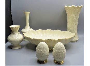 Lenox Oval Bowl, 3 Vases, Salt & Pepper Shakers - Assorted Set Of 5