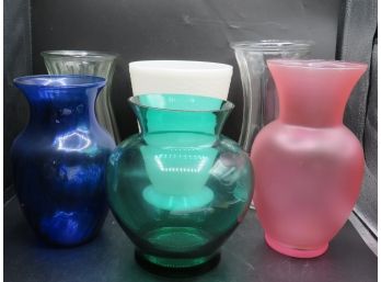 Glass Vases - Assorted Set Of 6 Colored And Clear Vases