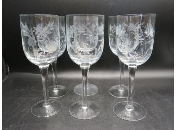 Small Stemmed Etched Wine Glasses - Set Of 6