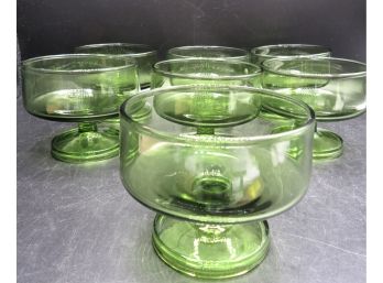Green Glass Footed Desserts Glasses - Set Of 7