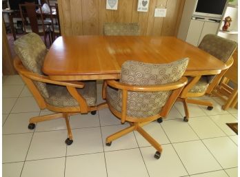 Pedestal Dining Table With 1 Leaf & 4 Chairs