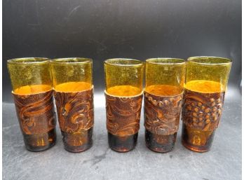 Amber Shot Glasses With Decorative Ring - Set Of 5