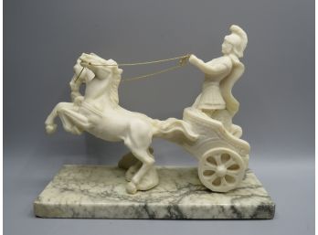 Gladiator Chariot Alabaster Figurine On Marble