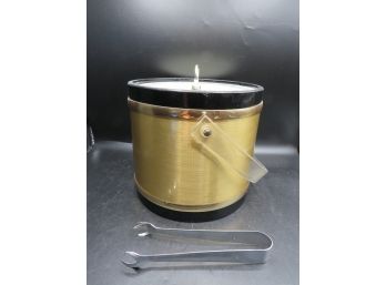 Fortunoff 3 Quart Brushed Gold Ice Bucket With Tongs