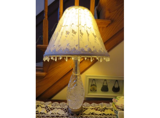 Cut Glass Table Lamp With Lace Shade, Tassel Trim