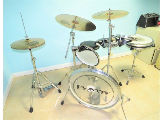 Drum Kit Set, Flats Arbitor Power Stroke 3 Bass/Adjustable Stool/Sabian Pro Hi-HatsSabian CymbalsRemo Drums